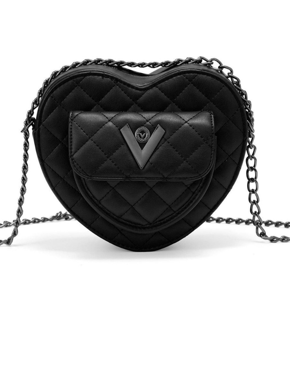Valentino Orlandi Heart Shaped Black Quilted Bag with Gunmetal Chain - Picture 3 of 7